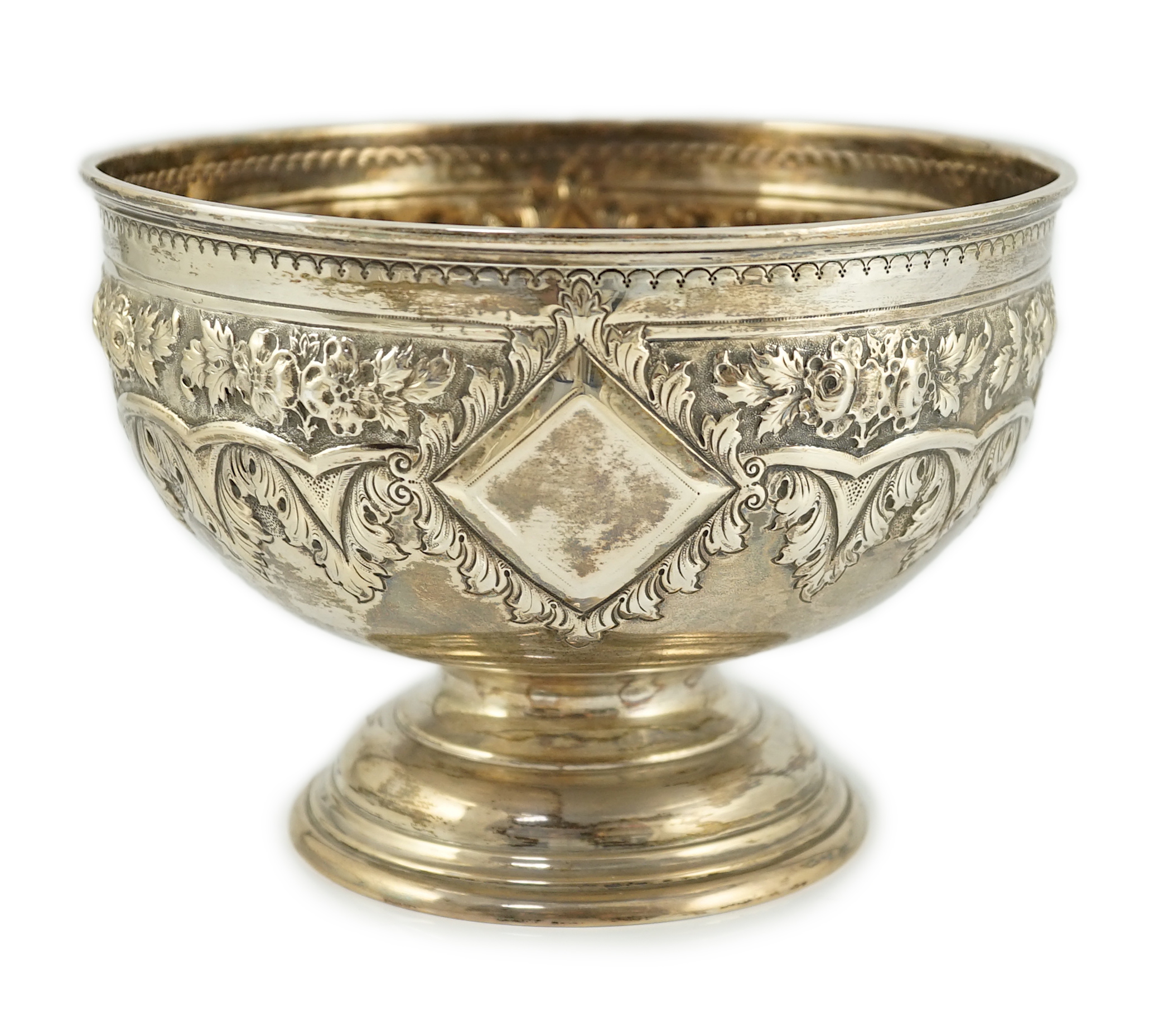 An Edwardian embossed silver rose bowl, by Walker & Hall